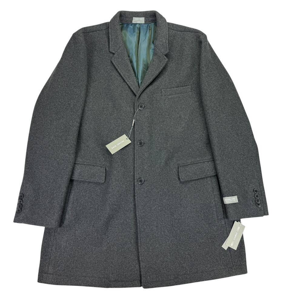Michael Kors Mens Ghent Slim Fit Wool Blend Overcoat Charcoal Gray 46R